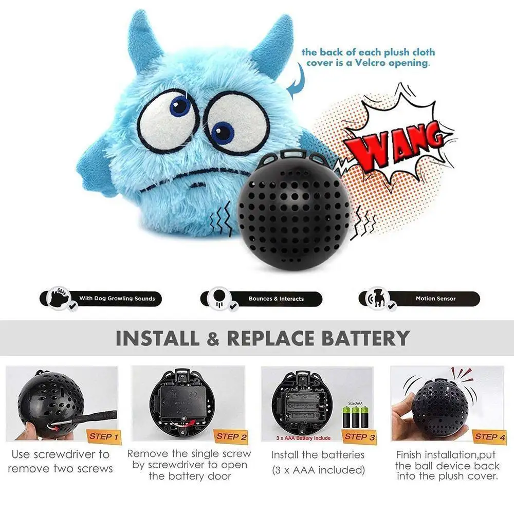 new 1PCS pet toy automatic poppy puppy toy plush bouncing ball interactive bitinnteractive Shake Screening Toy Pet Supplies
