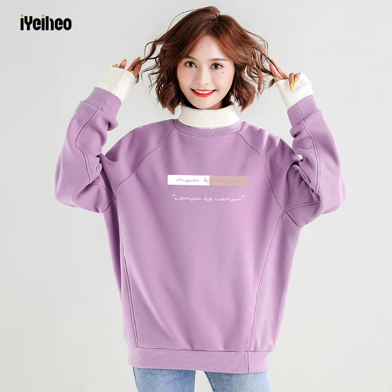 

New Sweatshirt Women Spring & Autumn Print Casual All-match Turtleneck Fake two pieces Tops Loose Sportswear 03