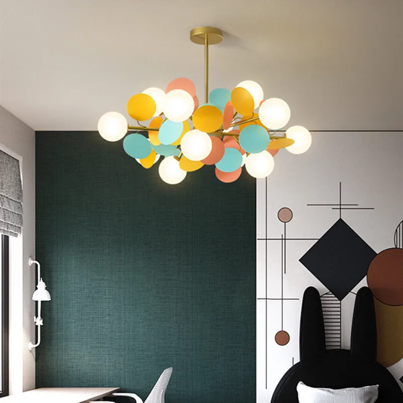 Nordic Art Macaron Multicolor Art Tree Led Pendant Lights Creative Designer Parlor Kid