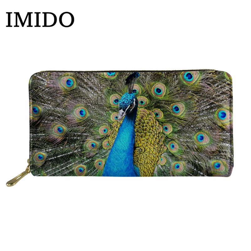 

IMIDO New Fashion Peacock Wallets Women Long Leather Clutch Purse Zipper Cellphone Purse Clutch Wallet Vintage Wallet Wholesale