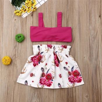

2019 Summer Toddler Kids Baby Girl Solid Sleeveless Crop Tops Floral 2Pcs Outfits Set Sunsuit