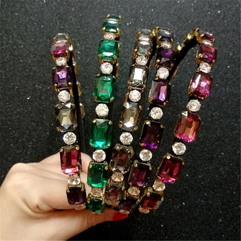 

Hairbands Women Luxury Rhinestone Headbands Original Design Handmade Hoop Green Vintage Headwear Fashion Girls Hair Accessories