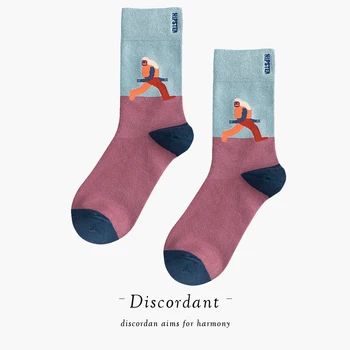 

2020 Fashion Pop Reverse Walking Man Funny Crazy Novelty Art Pattern Hit Color Cool Creative Printing Harajuku High Stockings
