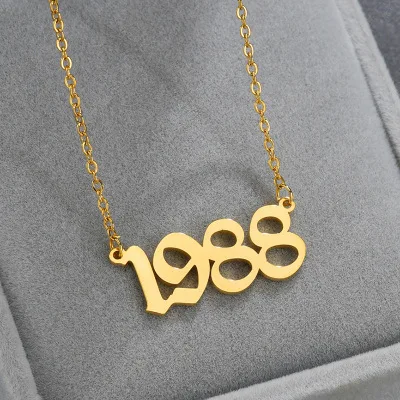 Ожерелья QIMING 1988 с фигуркой цифры датой года подвески для женщин Золотая цепочка