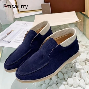 

Chic Spring 2020 Suede Casual Shoes Woman Round Toes Slip-on Loafers Individual Sewing High Shoes Zapatos Mujer
