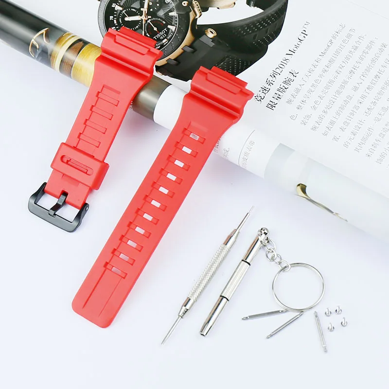 Watch accessories men's and women's resin strap for Casio watches with case AQS810W silicone rubber bracelet watch with case - Band Color: Red