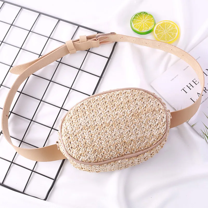 

Rattan Oval Women Waist Bags Handmade Bohemia Straw Bag Designer Summer Beach Bag Mini Fanny Pack Girl Chest Travel Pack Purses