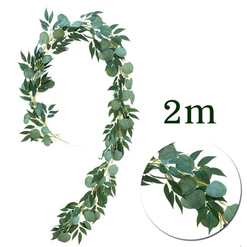 

2 Meters Artificial Fake Eucalyptus Willow Green Plant Wedding Diy Decorative Flower Plant Leaf Simulation Rattan Home Decoratio