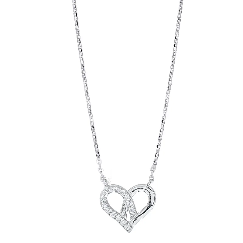 

Utimtree Korean Simple 925 Sterling Silver Hollow Cubic Zirconia Heart Short Clavicle Necklaces for Girl Women pendants necklace