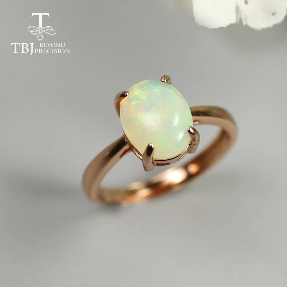 

8*10mm Simple Opal Ring Oval cut 1.8ct natural Ethiopia Opal gemstone women Ring 925 sterling silver rose gold jewelry tbj