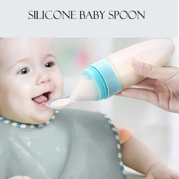 

Baby Silicone Feeding Spoon Food Supplement Rice Cereal Feeder Bottle Infant Training Spoon Safe Tableware Tools For Baby 90ML