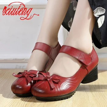 

Xiuteng Big Size 36-41 Womans Shoes Square Heel Spring Fall 2020 Black White Med Heels Pumps Women Office Shoe