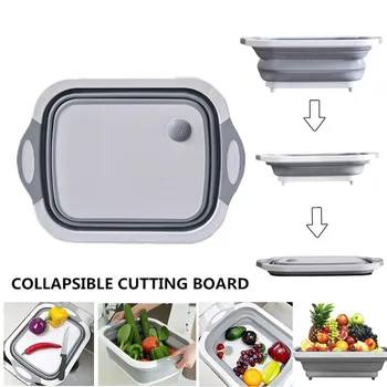 

Collapsible Cutting Board Dish Tub,Drain Basket Vegetable Basin 3 in 1 Sink Folding Cutting Board for Kitchen Travel Camping