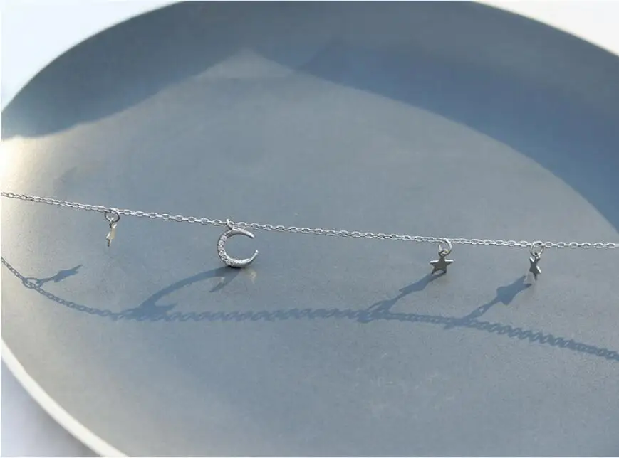 Изысканный циркониевый Кулон Луна Подвески со звездами ожерелья для женщин тренд короткая цепочка на ключицы 925 стерлингового серебра ювелирные изделия SAN149