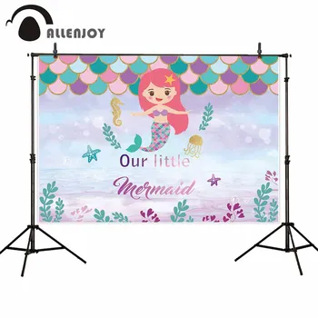 

Allenjoy Sweet Cute Mermaid Banner Colorful Scales Aquatic Bokeh Pastel Photo Backdrops Princess Baby Shower Party Background