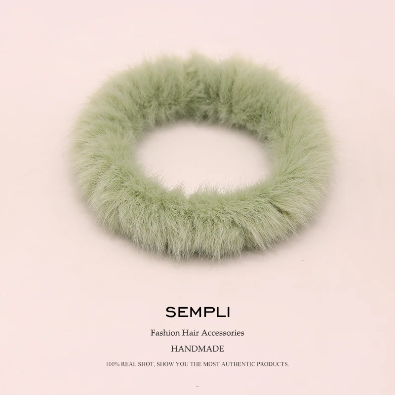 Sempli, 9 цветов, базовая шерстяная резинка для волос gumki do wlosow, женские резинки для волос, аксессуары для волос для девочек, повязка на голову - Цвет: Green