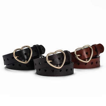 

Fashion Women Hollow Heart Pin Buckle Belts Solid Casual Leather Harajuku Gothic Heart Belts Strap Female Adjustable Waistband