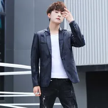 Кожаная куртка мужская Корейская версия модной Slim-Fit мужской костюм случайный молодой мужской британский стиль из искусственной кожи Малый Костюм