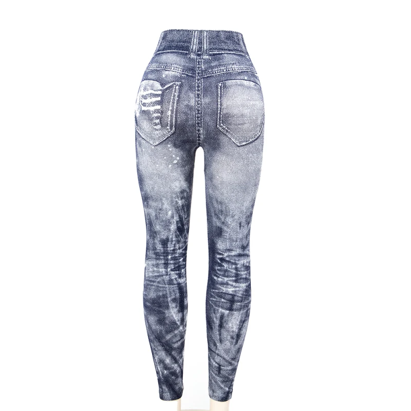 Women Imitation Jeans Leggings Slim Elastic Pencil Pants Casual Tights 2019 New Items for Autumn Fashion Hole Vintage Denim Pant