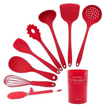 

9PCS Cooking Tools Set Premium Silicone Kitchen Cooking Utensils Set with Storage Box Turner Tongs Spatula Soup Spoon Strainer