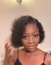 Pelucas de encaje frontal de corte pixie Bob, 150, 180, 250%, rizado, cabello humano con cierre de encaje Remy prearrancado
