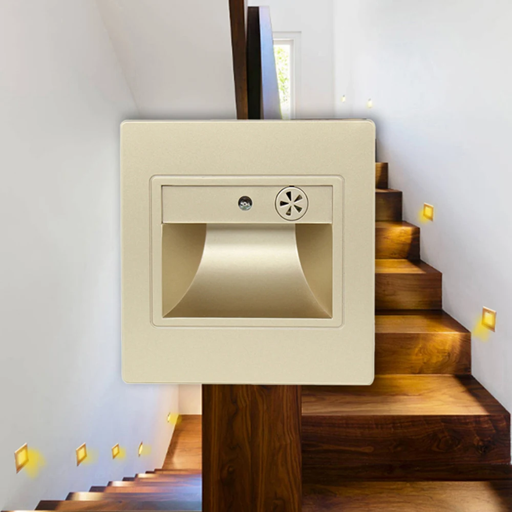 

New Led Stair Light Sound Sensor Light PIR Motion Sensor Night Lamp Recessed In Wall Bulb for Step Ladder Emergency Night Light