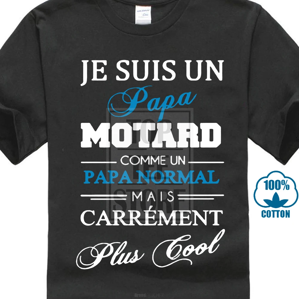 Мужская футболка Teezily Je Suis Un Papa Motard черная забавная с круглым вырезом новинка