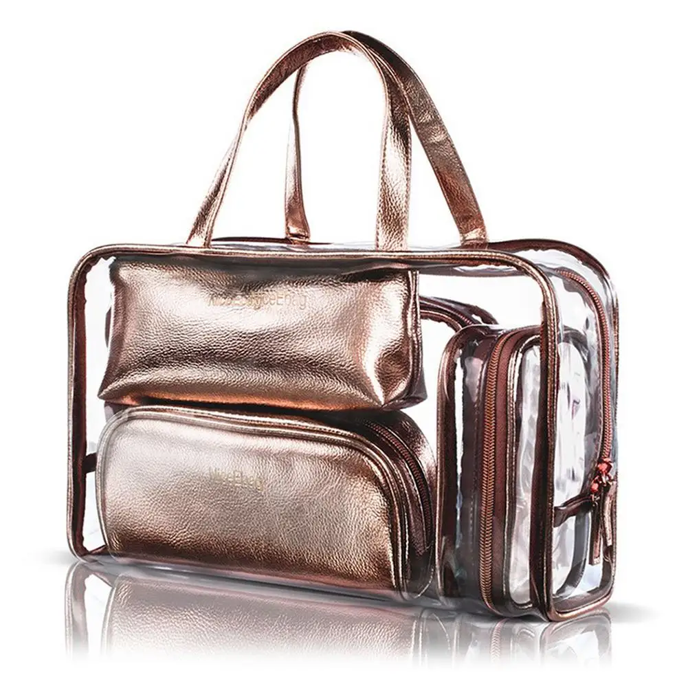 

5 in 1 Cosmetic Bag & Case Portable Carry on Travel Toiletry Bag Clear PVC Makeup Quart Luggage Pouch Handbag Organizer