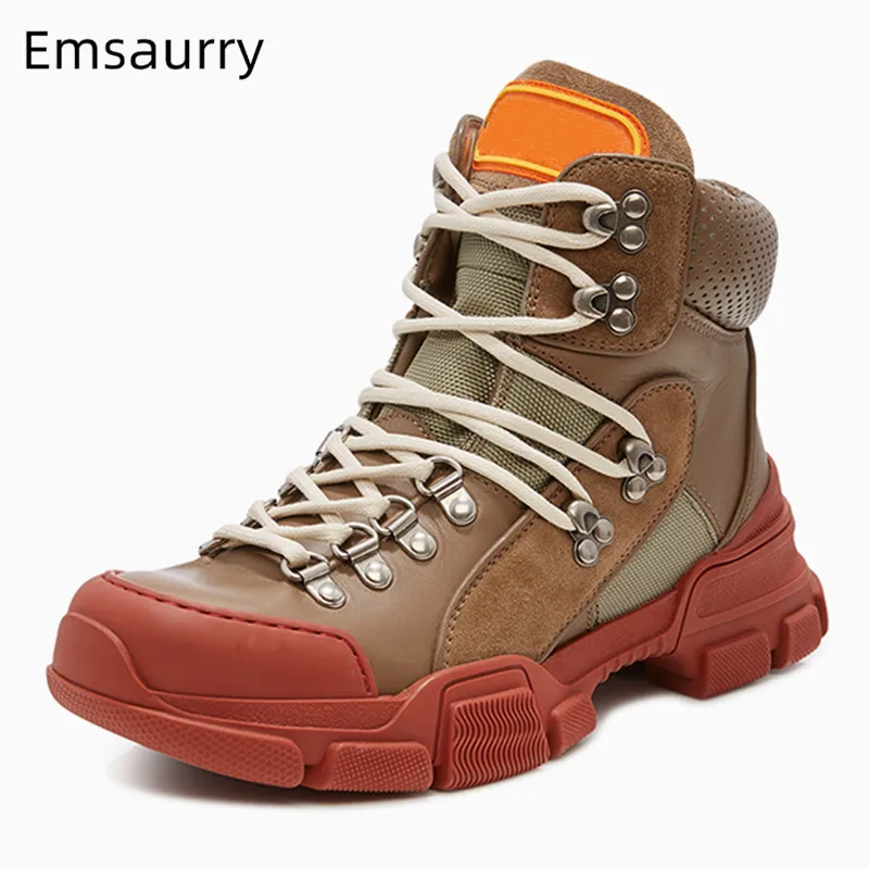 

Cross Lace Up Martin Boots Woman Comfy Thick Bottom Outside Runaway Bottes Round Toe Solid Leather Footwear Fall Winter Boots