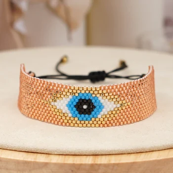 

Rttooas Gold MIYIKI Beaded Bracelet For Women Turkish Evil Eye Pulseras Mujer Moda 2020 Bileklik Armband Handmade Loom