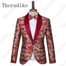 Thorndike/красная куртка с золотым узором, мужская Тонкая уличная куртка, модный Блейзер, мужской весенний смокинг для ночного клуба, смокинг, официальная одежда