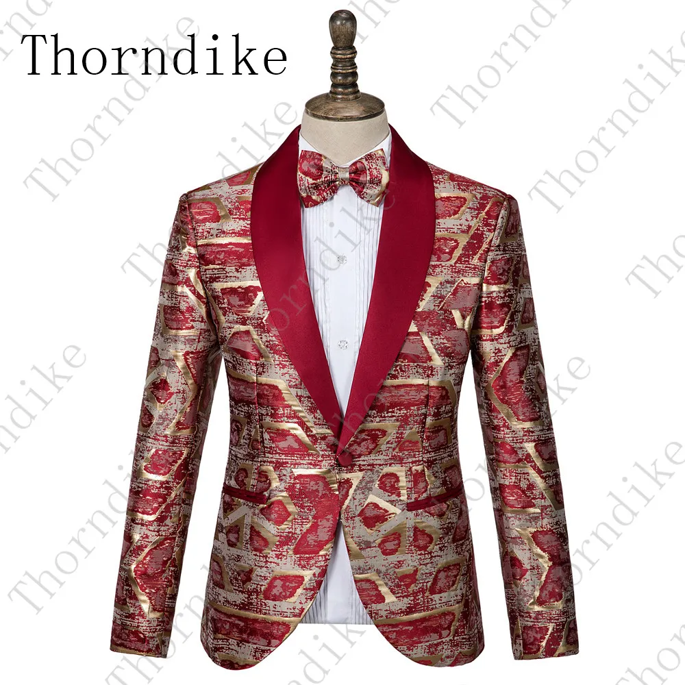 

Thorndike Red Gold Pattern Jacket Men's Slim Streetwear Men Blazer Fashion Blazer Men Spring Night Club Prom Tuxedo Formal Wear