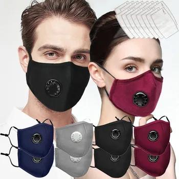 

8x mask +16x filter face mask Washable Reusable Mask Anti Pollution Respiratory Valve Dust Masks Cotton Unisex mouth mask Black