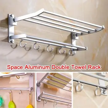 

Aluminum Punching Towel Bar Towel Rack Foldable Toilet Decor Wall Mount Multifunctional Convenient Commodity Shelf Bathroom