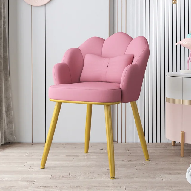 Light Luxury Dinning Chair Bedroom Backrest Fabric Living Room Makeup Chair Golden Foot Bedroom Chairs For Home Decoration As Picture