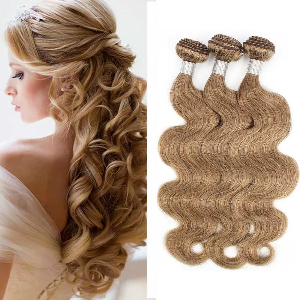 MOGUL HAIR Body Wave Bundles Color 8 Ash Blonde Hair Weave Pre-Colored 16-24 inch Good Quality Remy Human Hair Extension