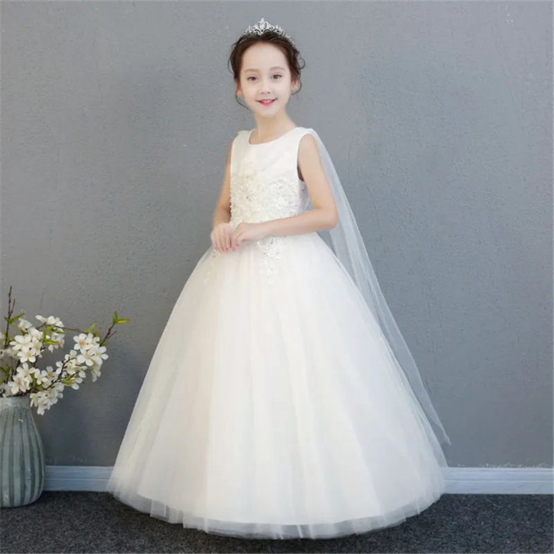 Платье с цветочным узором для девочек детское белое длинное платье, платья для свадебной вечеринки, нарядные платья принцессы для подростков от 10 до 12 лет, 13 лет, платье для причастия