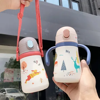 

Bell Christmas Fantasy Forest Dual Purpose Cartoon Children 316 Stainless Steel Thermos Cup Drinking Straw Cup