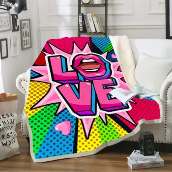 

Hippie Style Sexy Lips Warm Blanket Love Colorful Art Bedding TV Office Travel Sofa Plush Fleece Coral Fabric Blanket 150x200cm