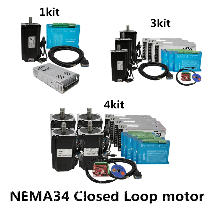 1, 3, 4 комплекта, 4.5N, 8.5N, 12N, cnc nema 34, закрытый цикл, сервопривод, шаговый двигатель с драйвером HBS860H, источник питания + интерфейсная плата MACH3|Двигатель постоянного тока DC|   | АлиЭкспресс