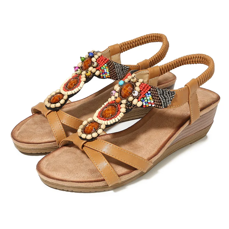 

Spring New Sandals 2019 Retro Wedge with Flowers Round Head Shoes Side Platform Sandals Sandals Womens Shoes Women Shoes