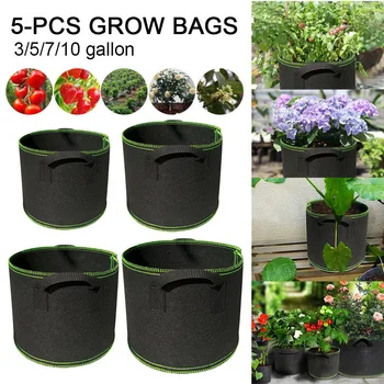 

Breathable Grow Bag Plants Fabric Pots with Strap Handles 5Pcs Round Planting Container Grow Bags Plants Nursery Pot