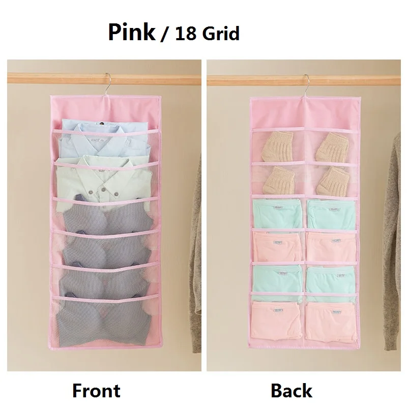 Pink 18 grid 1Piece 1 шт. висячая сумка Носки Бюстгальтер органайзер для хранения нижнего белья складная двухсторонняя сумка для хранения вешалка для шкафа для Одежды Органайзер - Цвет: Pink 18 grid 1Piece
