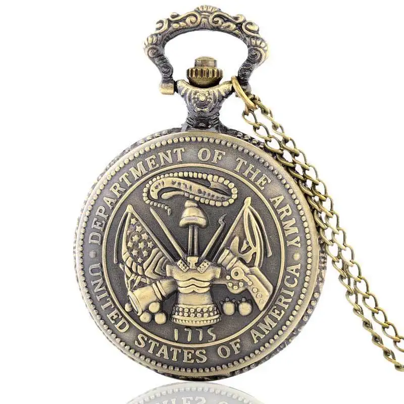 

IBEINA Classic United States Marine Corps USMC Veteran Quartz Pocket Watch Men Necklace With Engrave Crown