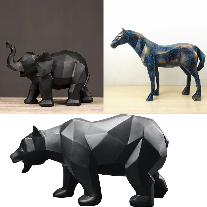Abstract Totem Black Bear Elephant Ornaments Statue Ornament Geometric Resin Furnishing Home Decoration Accessories Gifts Crafts