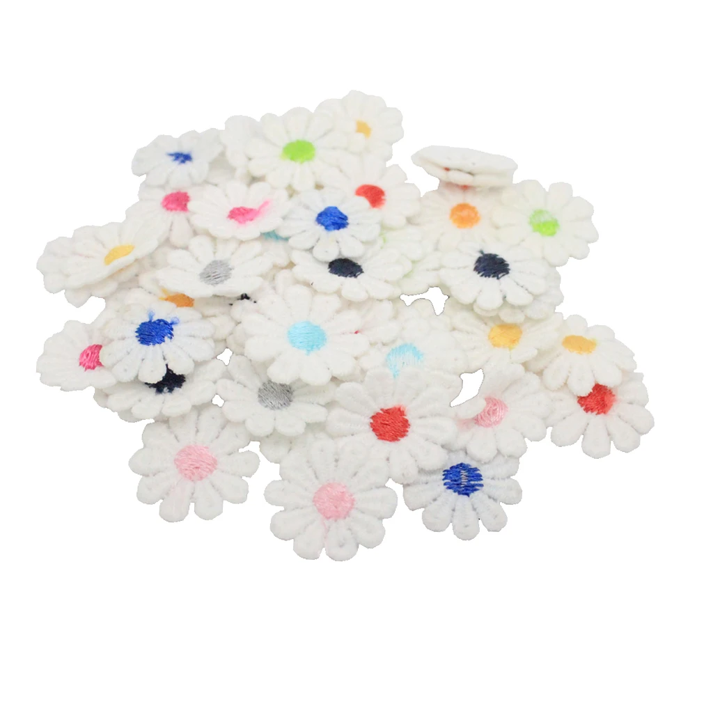 50Pcs Daisy Flower Iron / Sew on Embroidered Patch Applique Motif for Sewing