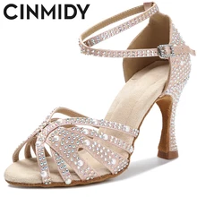 CINMIDY Latin Dance Shoes Women Tango Salsa Jazz Ballroom Rhinestones Dance Heels Women Wedding Shoes Ladies Indoor Sandals