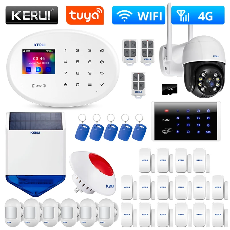 KERUI Samrt Home Tuya app WIFI GSM 4G Security Alarm System kit IP Camera Siren