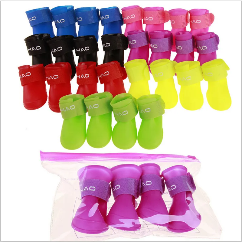 

SUEF 4 pieces/set of 7-color soft rubber non-slip rain boots and boots for dogs and cats@02