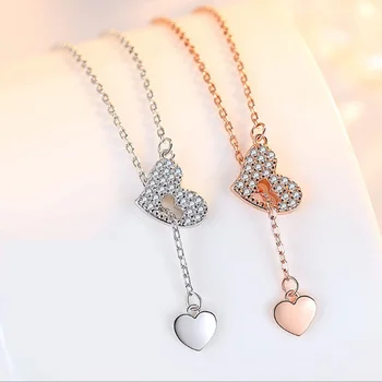 

S925 Sterling Silver Cupid Heart Pendant With Minimal Design And Two Hearts Clavicle Chain Women
